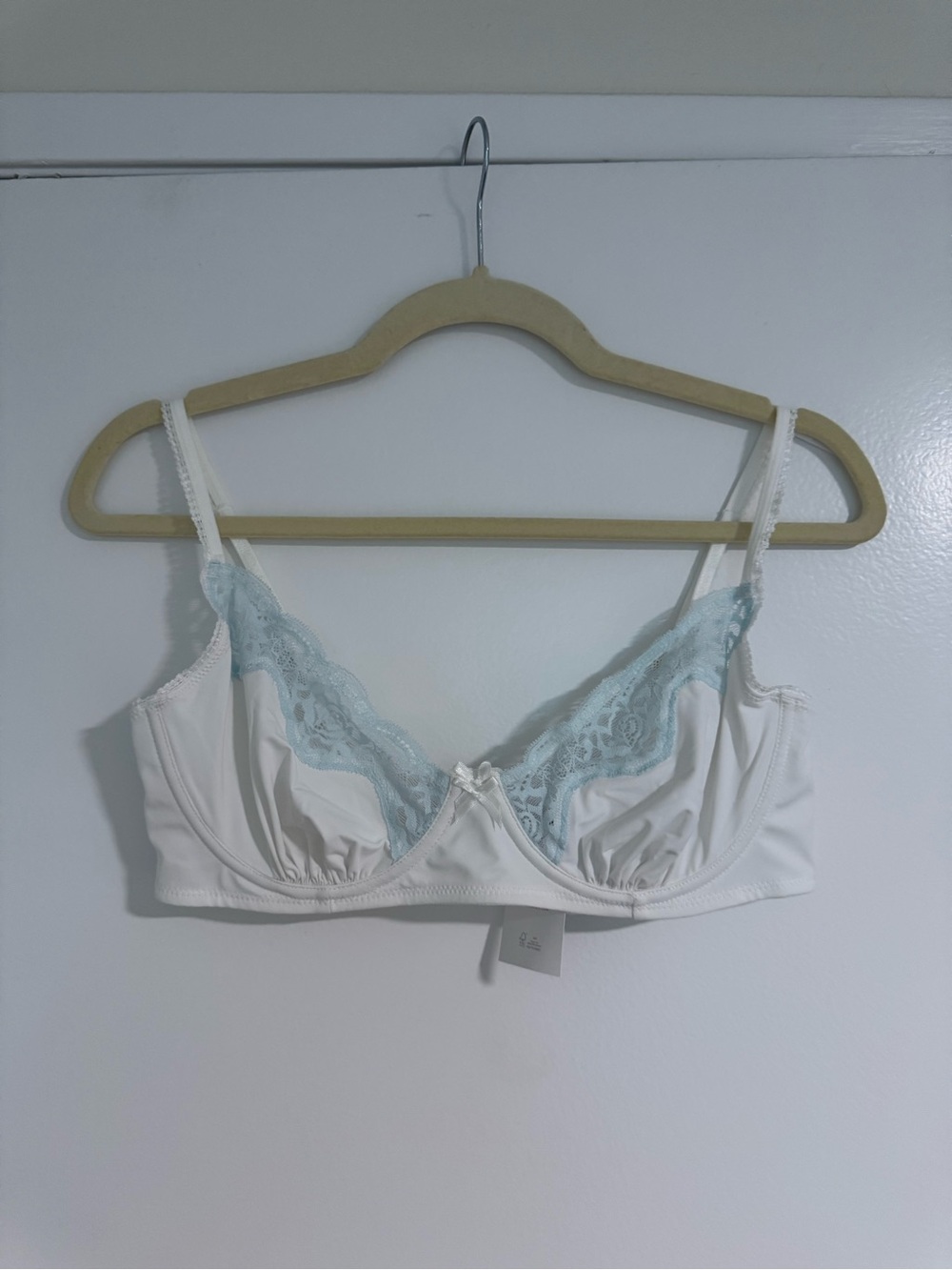 Cotton On Body White Bralette with Light Blue Lace Trim